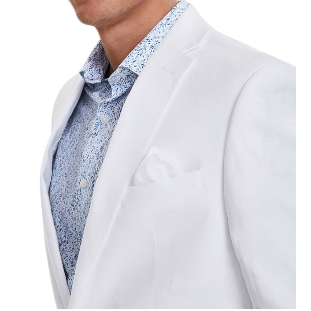 Bar III Men Suit Jacket Slim Fit 100% Linen Summer Wedding Blazer White 40L NEW